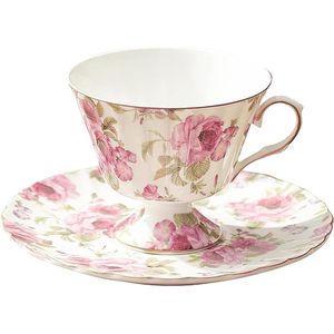 Elegante theekop en schotel - vintage rozenbladpatroon - set van 1 - porselein
