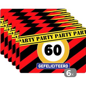 Placemat - Placemats kunststof - Verjaardag - 60 Jaar - Gefeliciteerd - 45x30 cm - 6 stuks - Hittebestendig - Anti-Slip - Onderlegger - Afneembaar