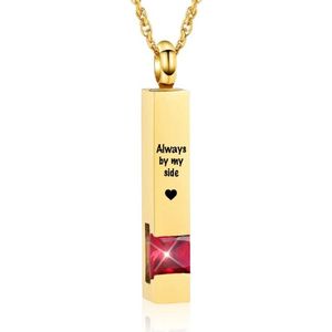 Luxe Ashanger | Met Ketting En Gravering | Always By My Side | Assieraad | Goudkleurig Met Rode Steen | As Ketting | Gedenksieraad | Urn | Incl. As vuller