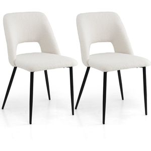 COSTWAY Set van 2 eetkamerstoelen, gestoffeerde keukenstoelen met rugleuning, gestoffeerde stoelen zonder mouwen, zithoogte 49 cm, modern, stoel voor keuken, eetkamer, restaurant, metalen frame