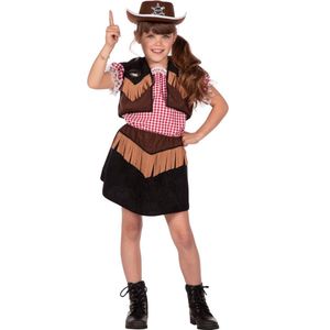 Wilbers & Wilbers - Cowboy & Cowgirl Kostuum - Cowgirl Isa Country Girl - Meisje - Bruin, Zwart - Maat 128 - Carnavalskleding - Verkleedkleding