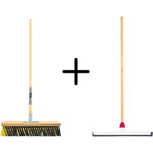 Synx Tools Binnenbezem 40cm La Crema + Vloertrekker Kunststof 45cm met Steel 150cm – Zaalveger – Vloerreiniger – Natuurrubber – Zachte bezem met steel 150cm