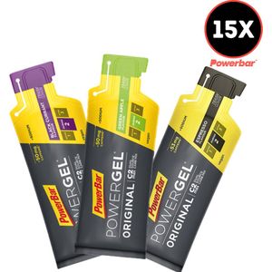 Powerbar PowerGel Cafeine Try-Out Mix Pakket (15x41g) EnergieGel Combideal – 5x Black Currant + 5x Espresso + 5x Green Apple