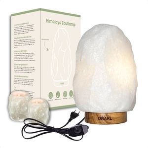 Orakl® - Dimbare Himalaya Zoutlamp Bliss – Exclusive Combinatieset – Met Dimmer - 100% Himalayazout - Zoutlamp Himalayazout – Zoutlamp Wit – Zoutlampen - Zoutsteen – Incl. 2 Waxinelichthouders