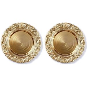 12x Diner borden/onderborden goud met decoratieve rand 33 cm rond - onderbord / kaarsenbord / onderzet bord