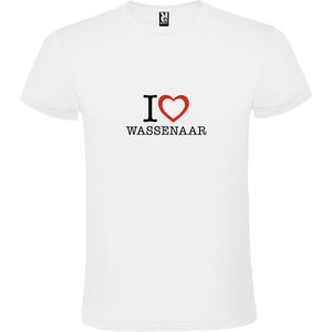Wit T shirt met print van 'I love Wassenaar' print Zwart / Rood size XXL