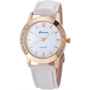 Wit Geneva horloge met diamantjes 35 mm I-deluxe verpakking