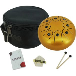 Dakta ® Steel Tongue Drum | Stalen Tong Drum | Handpan | Klankschaal | met Drumstokken - Tas - Bladmuziek - Sticker | Goud | 6 INCH