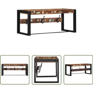 The Living Store Kapstok 80x35x35 cm massief gerecycled hout meerkleurig - Wandkapstok - Houten Kapstok - Recyclen Meubilair - Vintage Kapstok - Multifunctioneel Rek