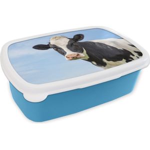 Broodtrommel Blauw - Lunchbox - Brooddoos - Koe - Dieren - Portret - Lucht - 18x12x6 cm - Kinderen - Jongen