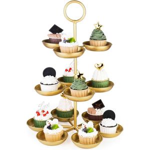 Taartplateau, 3 lagen, rond, cupcake, koekjes, fruit, muffin, serveerschaal, metaal, goud, 1 stuk (DIY-vrije combinatie van 3-tier, 2-tier, 1-tier)