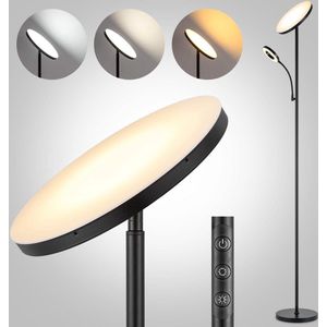 Moderne LED vloerlamp met leeslampje - zwart - traploos dimbaar - verstelbare flexibele plafondlamp