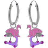 Oorbellen meisje zilver | Zilveren oorringen met hanger, flamingo op step