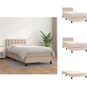 vidaXL Boxspringbed - Bed - 90x200 cm - Kunstleer - Duurzaam - Hoofdbord - Pocketvering - Middelharde ondersteuning - Huidvriendelijk - Cappuccino - Inclusief matras en topmatras - Bed