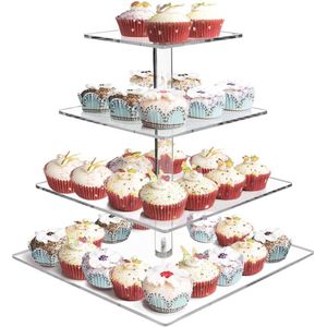 Stellar cupcake-displaystandaard - 4-tier vierkante Cupcake-Toren - Cupcake Display - Gebak Standaard - Dessert Tree - Taart Toren - Taartplateau