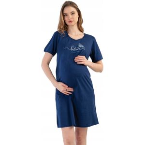 Vienetta zwangerschap nachthemd voor borstvoeding met korte mouwen - 100% katoen, marineblauw | katoenen nachthemd | zwangerschapsnachthemd | comfortabele nachthemd voor borstvoeding. XL