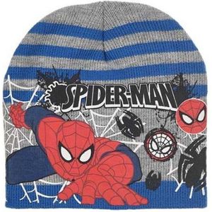 Grijs - blauw gestreepte muts van Spiderman maat 52 cm
