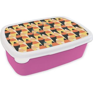 Broodtrommel Roze - Lunchbox - Brooddoos - Potlood - Patronen - Pencil - 18x12x6 cm - Kinderen - Meisje