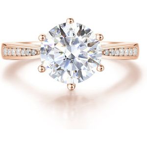 Sophia - 14k Roségouden Moissanite Verlovingsring met Pavé Zijstenen - 3 karaat.