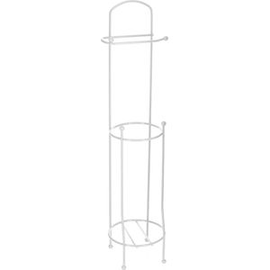 Staande wc/toiletrolhouder met reservoir wit 66 cm van metaal - Wc-rol houder - Toiletrol houder