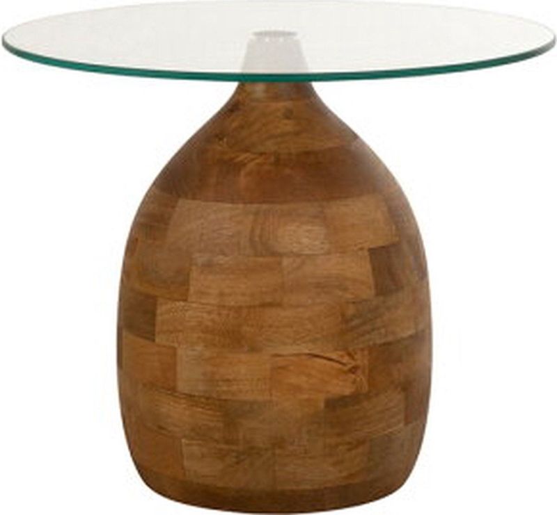 Salontafel Stella Rond Massief Mangohout Helder Glas - 50x50x43 cm - glazen salontafel - Design koffietafel - Moderne ronde houten tafel - Bijzettafel - Haltafel