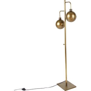 QAZQA haicha - Industriele Vloerlamp | Staande Lamp - 2 lichts - H 151 cm - Brons - Industrieel - Woonkamer | Slaapkamer | Keuken
