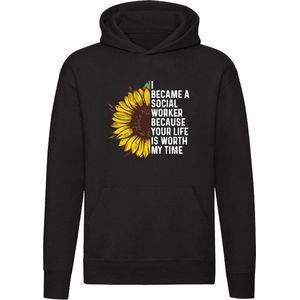 Social worker Hoodie | maatschappelijk werker | sociaal werk | beroep | leven | bloem | Unisex | Trui | Sweater | Capuchon | Zwart