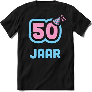 50 Jaar Feest kado T-Shirt Heren / Dames - Perfect Verjaardag Cadeau Shirt - Licht Blauw / Licht Roze - Maat XL