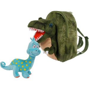 Pluche Rugtas 3D Dino met pluche dino knuffel 26 cm.