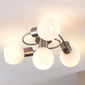 Lindby - plafondlamp - 4 lichts - Glas, metaal - H: 17.5 cm - E14 - wit, nikkel gesatineerd