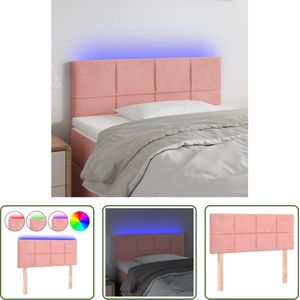 The Living Store Hoofdeind Roze Stof - 90 x 5 x 78/88 cm - LED-strip 55 cm - Verstelbare Hoogte - Comfortabele Ondersteuning - Snijdbare LED-strip - Montagehandleiding meegeleverd