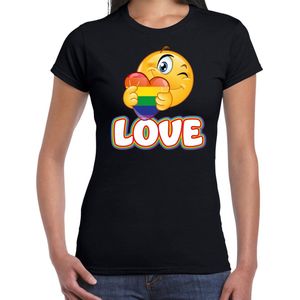 Bellatio Decorations Gay Pride shirt - love - regenboog - dames - zwart XL