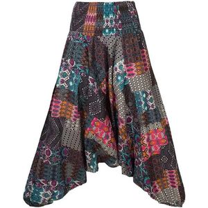 Harembroek voor dames, 3-in-1, bladeren- en schelpprint, harembroek, vintage, harembroek, hippie, etnisch, baggy, bohemian, bloemenprint, brede pijpen, broek