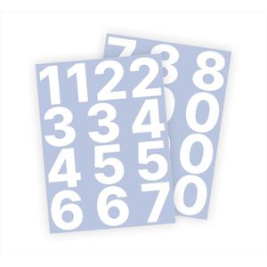 Cijfer stickers / Plaknummers - Stickervellen Set - Wit - 6cm hoog - Geschikt voor binnen en buiten - Standaard lettertype - Mat
