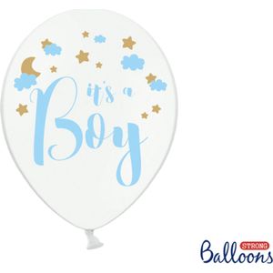 Partydeco - Ballonnen wit It's a Boy blauw 50 stuks