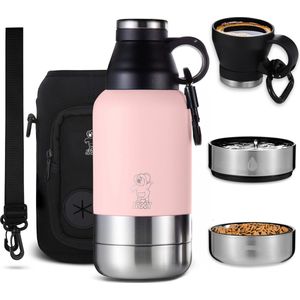 JAXY Thermosfles - Drinkfles Hond - Honden Waterfles - Honden Drinkfles - Waterfles Hond Onderweg - Travel Mug Thermosbeker - 950 ml - Roze