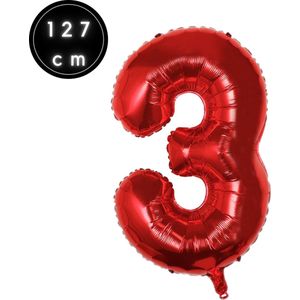 Fienosa Cijfer Ballonnen nummer 3 - Rood - 127 cm - XXL Groot - Helium Ballon - Verjaardag Ballon
