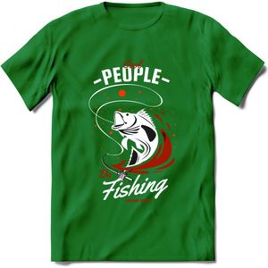 Cool People Do Fishing - Vissen T-Shirt | Rood | Grappig Verjaardag Vis Hobby Cadeau Shirt | Dames - Heren - Unisex | Tshirt Hengelsport Kleding Kado - Donker Groen - 3XL