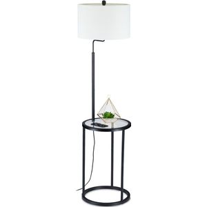 Relaxdays Staande lamp met glazen tafeltje - E27-fitting - metaal - stalamp - vloerlamp