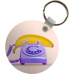 Sleutelhanger - Banaan - Telefoon - Paars - Geel - Plastic - Rond - Uitdeelcadeautjes