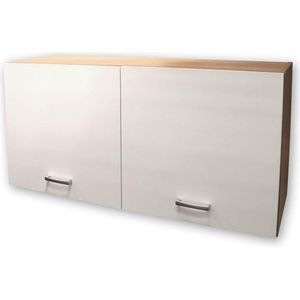 Moderne hangkast keuken, 2-deurs, in eiken sonoma-look, mat wit, ruime keukenkast met veel opbergruimte, 100 x 50 x 31 cm (b x h x d)