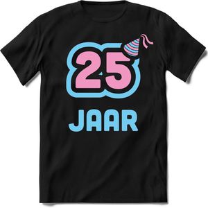 25 Jaar Feest kado T-Shirt Heren / Dames - Perfect Verjaardag Cadeau Shirt - Licht Blauw / Licht Roze - Maat XXL