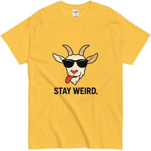 T Shirt met Origineel Design - Dames en Heren - Grappige Eigenwijze Geit - Blijf Een Beetje Gek - Geel - 2XL