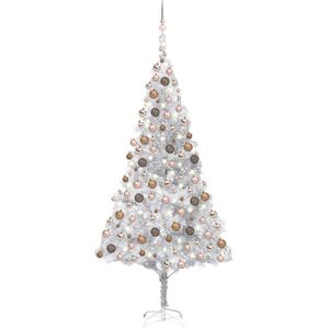 The Living Store Kunstkerstboom - Glanzend zilver - 240 cm - Met LED-verlichting - Inclusief kerstballen en piek