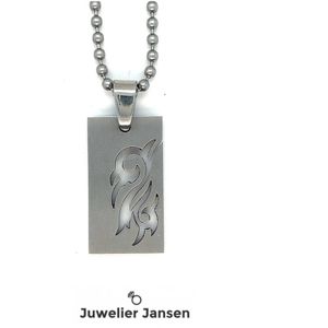 Edelstaal ketting met trible rechthoekige hanger