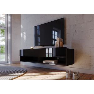 Meubel Square - TV meubel Nivo - Hoogglans Zwart - 140cm - Hangend TV Kast