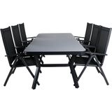 Virya tuinmeubelset tafel 100x200cm en 6 stoel Break zwart, grijs.