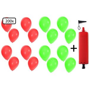200x Ballonnen rood en groen + ballonpomp - Ballon carnaval festival feest party verjaardag landen helium lucht thema