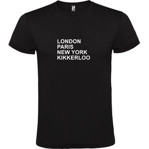 Zwart T-Shirt met London,Paris, New York , Kikkerloo tekst Wit Size M