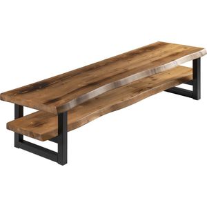 Tv Meubel Boomstam hout - 210x40x45 - Tv Kast- Televisie Dressoir Industrieel Zwart - Incl. Vakkundige Montage